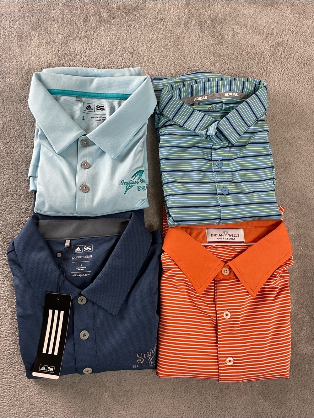 Lot of 4 Men's Golf Polo Shirts Size Large 3 Adidas 1 Indian Wells, Guide Dogs